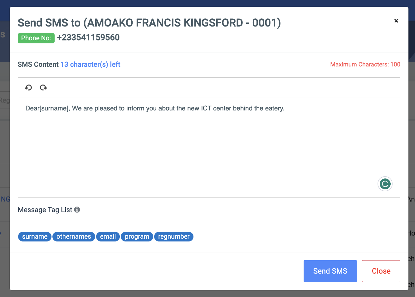 Send Single Message – OSIS