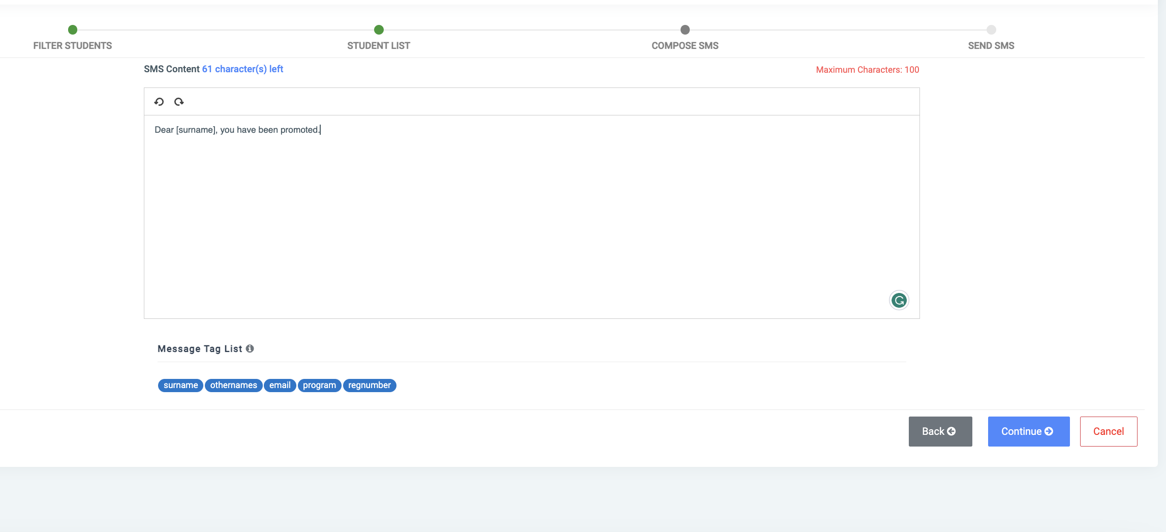 Send Bulk Message – OSIS